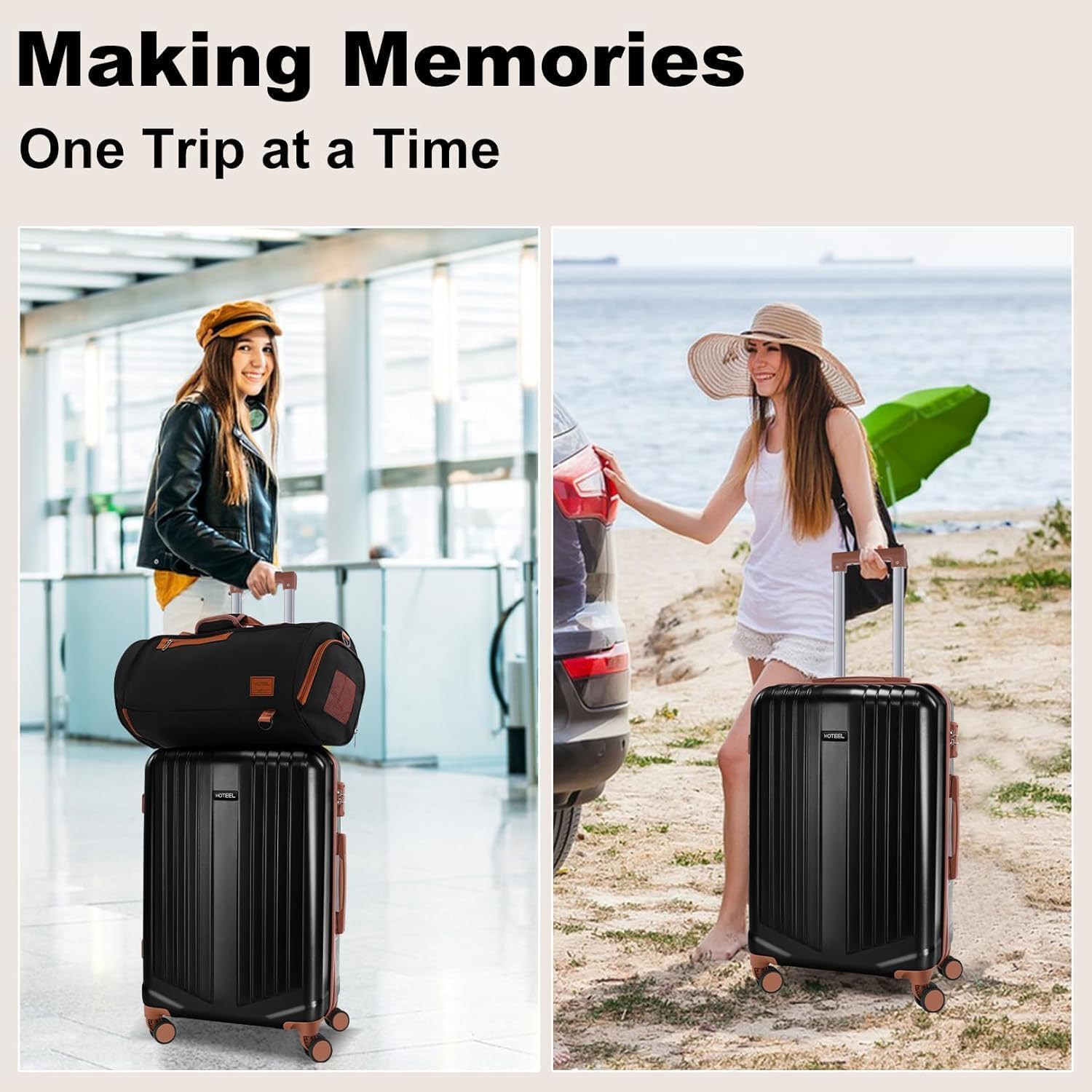 Hoteel Luggage Sets 3 Piece, 4-Year Warranty, Durable Suitcase Set with Spinner Wheels, ABS Hard Shell Lightweight Luggage with TSA Lock, Large Checked Travel Suitcases, Black(20/24/28)