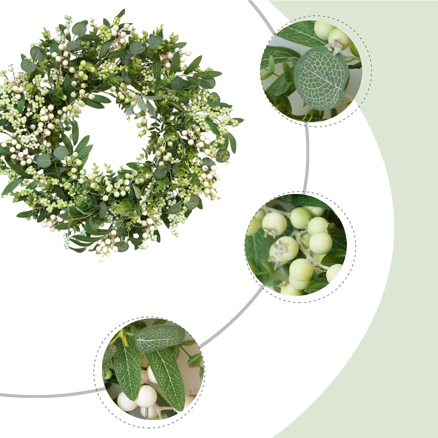 Green Eucalyptus Wreaths for Front Door 22 inch Spring Summer Wreath with Eucalyptus Leaves,Olives Leaves,Berry for Indoor Outdoor Farmhouse Home Porch Wall Window Festival Wedding Decor All Season