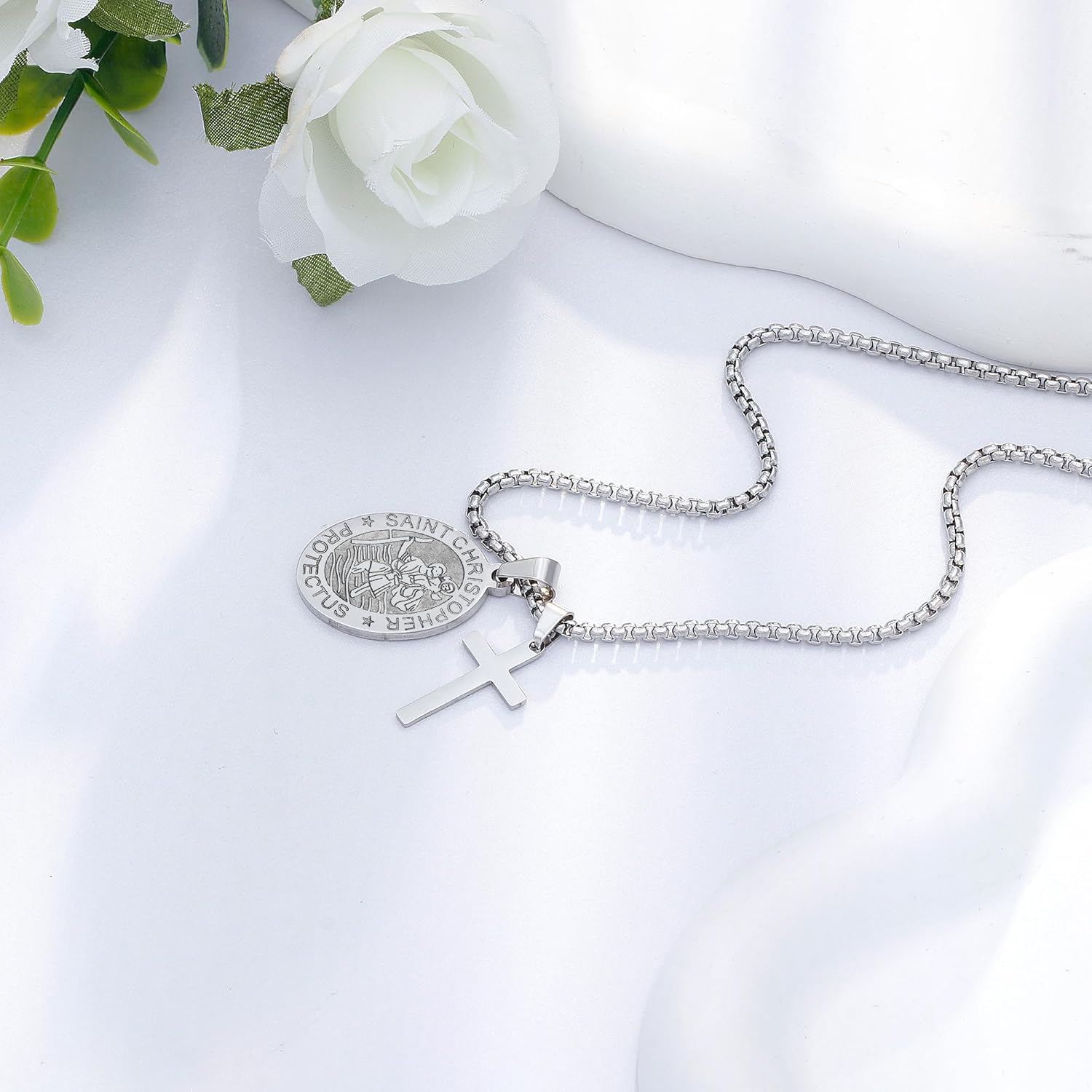 LIUANAN Saint Christopher Medal Necklace for Men Stainless Steel Religious Pendant Christian Protection Jewelry Catholic Gifts for Men Confirmation First Communion Graduation Gifts - Image 3