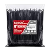 Zip Ties 8 inch (1000 Pack), 40lbs Tensile Strength, Black Cable Ties, Wire Ties for indoor and outdoor use, by Skalon