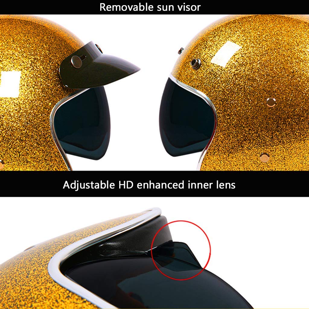 BGMKE Open Face kask motocyklowy, półtwarzowy, na skuter, Harley, vintage, do roweru, cruisera, choppera, motoroweru, ATV, certyfikat ECE (54-64 cm)