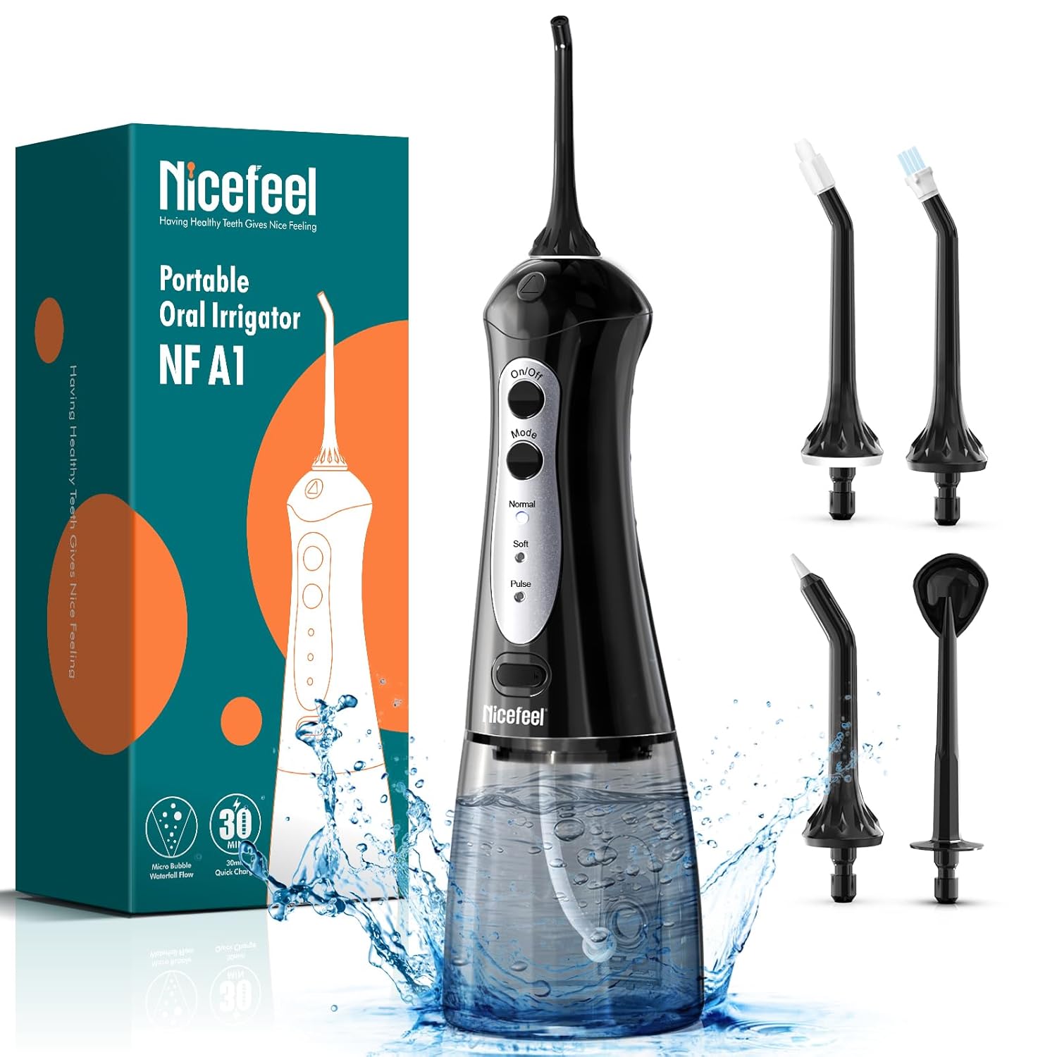 Cordless Water Flosser for Teeth Gums Nicefeel 300ml Portable Oral Irrigator 3 Modes Fast Charge IPX7 Waterproof Home