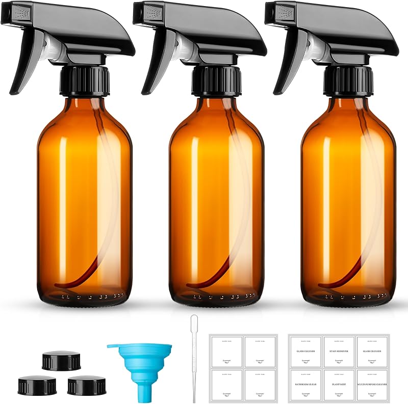 GIVAMEIHF Frascos de Vidro Âmbar com Spray, 240 mL, Pacote com 3