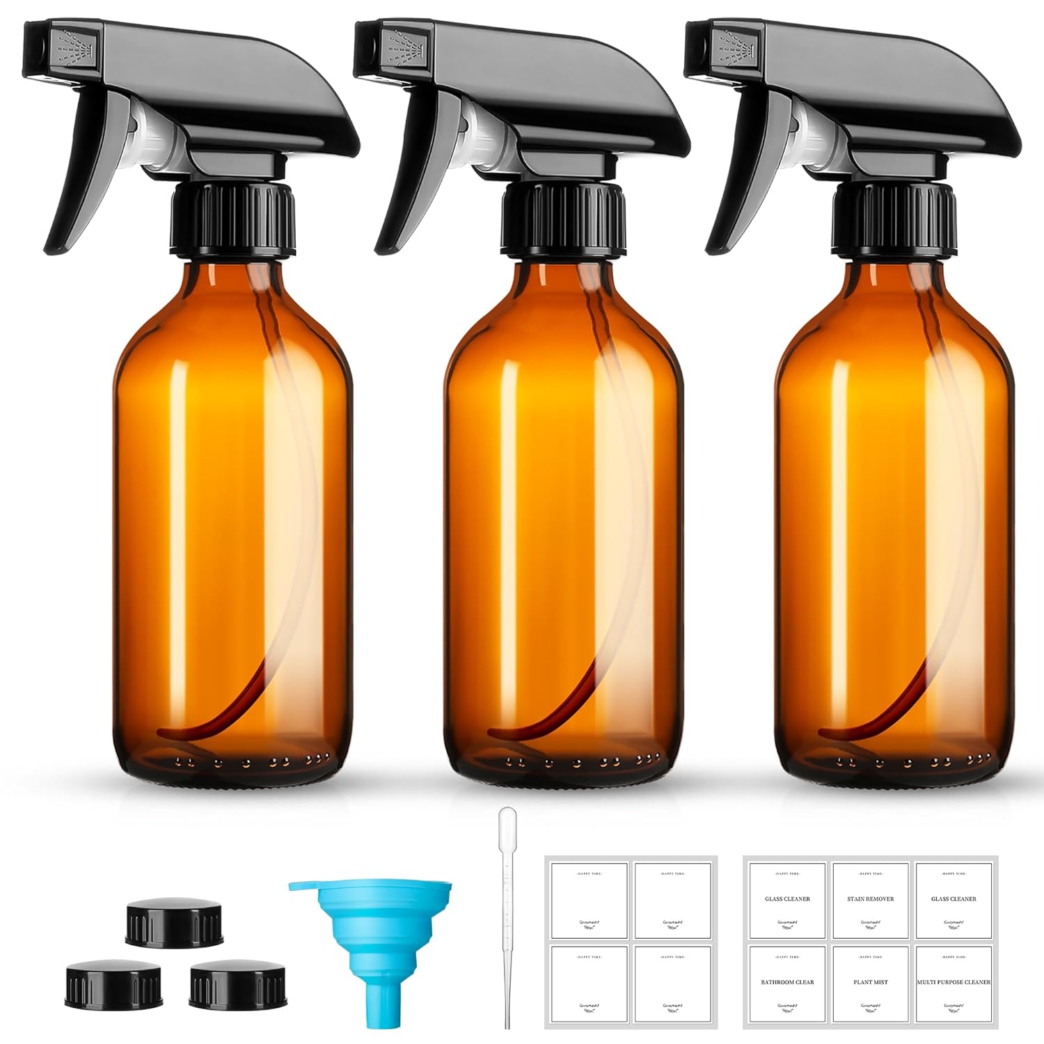8oz Amber Glass Spray Bottles 3 Pack Glass Spray Bottles Refillable Empty Bottle with Adjustable Nozzle Spray Bottle