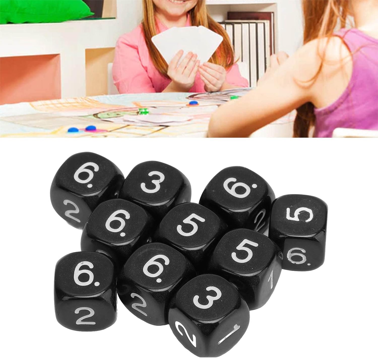 20 Pcs 6 Sided Number Dice, Round Corner Polyhedral Dice, Polyhedral Dice Role Playing Dice for Numeral Teaching Board Games, DND RPG Wow Table Games（Black 16mm）