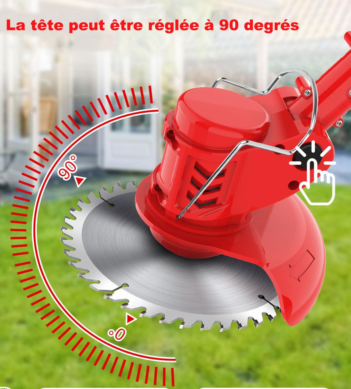 Lacoco Débroussailleuse Électrique sans Fil Coupe Bordure à Batterie Tondeuse à Gazon Puissant Poignée Télescopique 3 Types de Lames Tête Pivotante à 90°avec 2 * 2.0AH Batteries pour Jardin Court