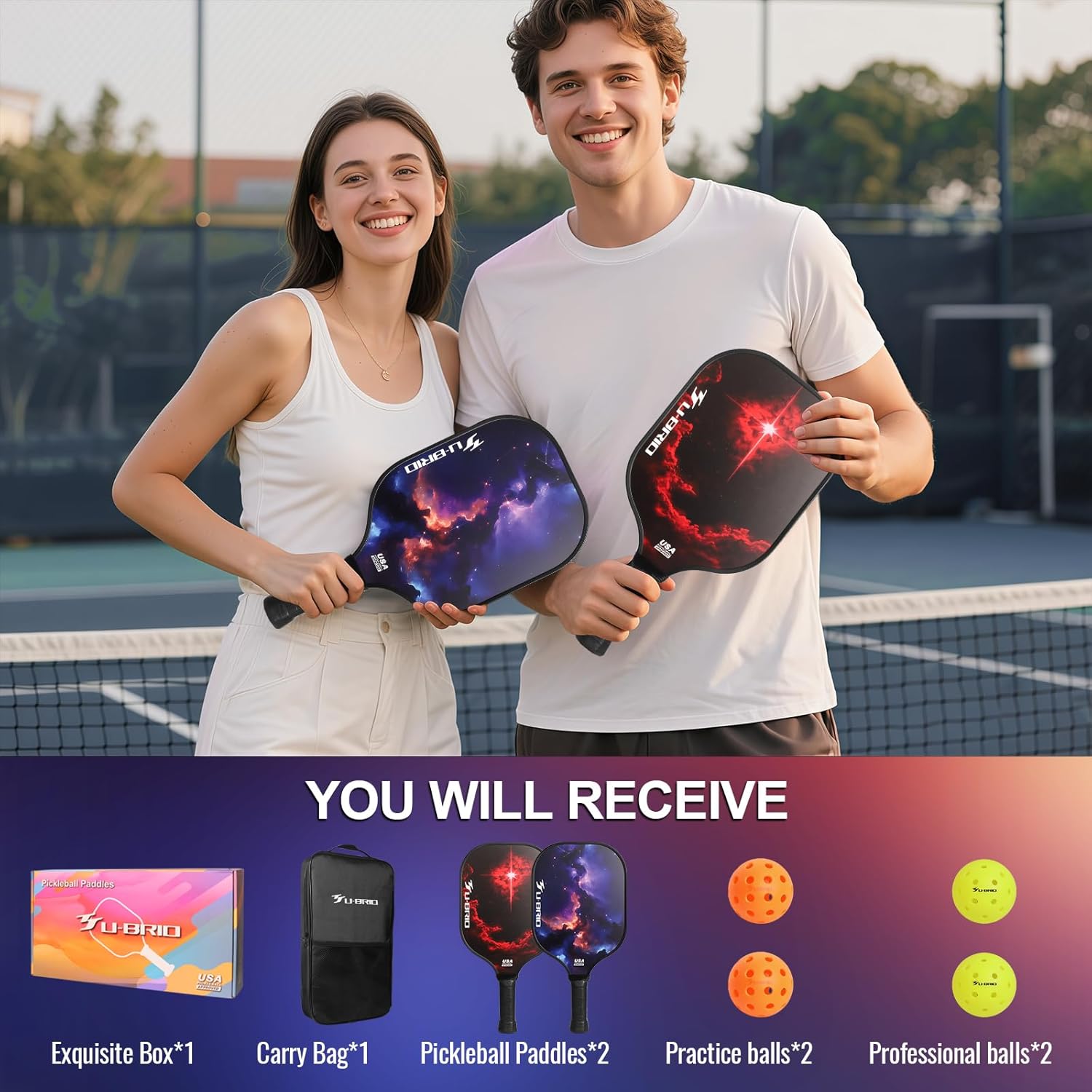 Pickleball Paddles Set of 2 Paddles 4 Balls and 1 Bag Pickleball Set 16MM Fiberglass Pickleball Paddle for Men Women, Pickleball Gifts for Women/Men Friends Family Lovers - Image 7