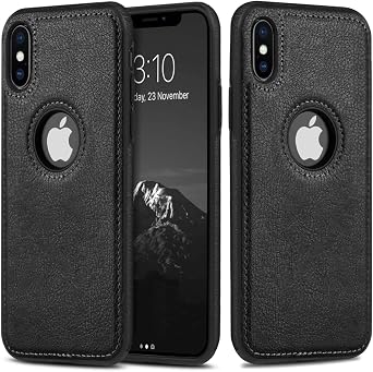 Design Compatible with iPhone X & iPhone Xs Case Luxury Leather Business Vintage Slim Non-Slip Soft Grip Shockproof Protective Cover 2018 5.8 Inch Black