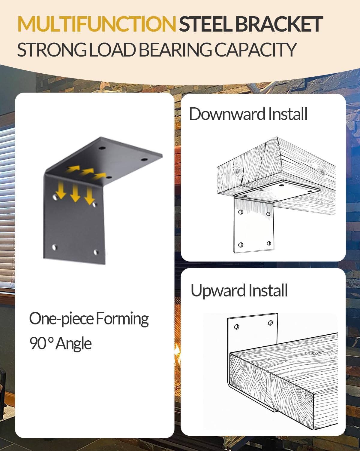 4PCS 6x5'' Heavy Duty Steel Corner Brackets, 0.22'' Thick, Load 300lb, 90 Degree, L Shape Plate, Ideal for Wood 6x6, 8x8 Lumber, in Truss Framing Countertop Fireplace Mantel Support