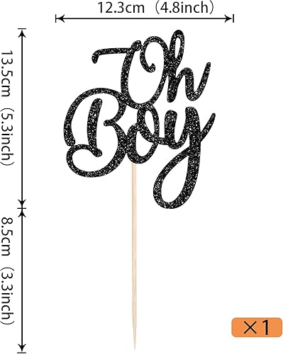 Miniatura 8 de Rsstarxi 1 paquete de decoración de pastel Oh Boy con purpurina Oh Baby Boy Cake Pick Baby Shower Cake Decor para temática de revelación de género,