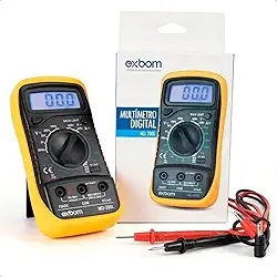 Multímetro Digital Profissional Portátil Automático com Iluminação - Corrente Ac - Dc Tensão 200M~600V - Acompanha Bateria 9V e 2 Pontas de Prova Teste Bipe (AMARELO)
