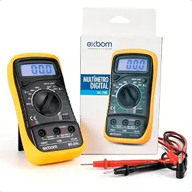 Multímetro Digital Profissional Portátil Automático com Iluminação - Corrente Ac - Dc Tensão 200M~600V - Acompanha Bateria 9V e 2 Pontas de Prova Teste Bipe (AMARELO)