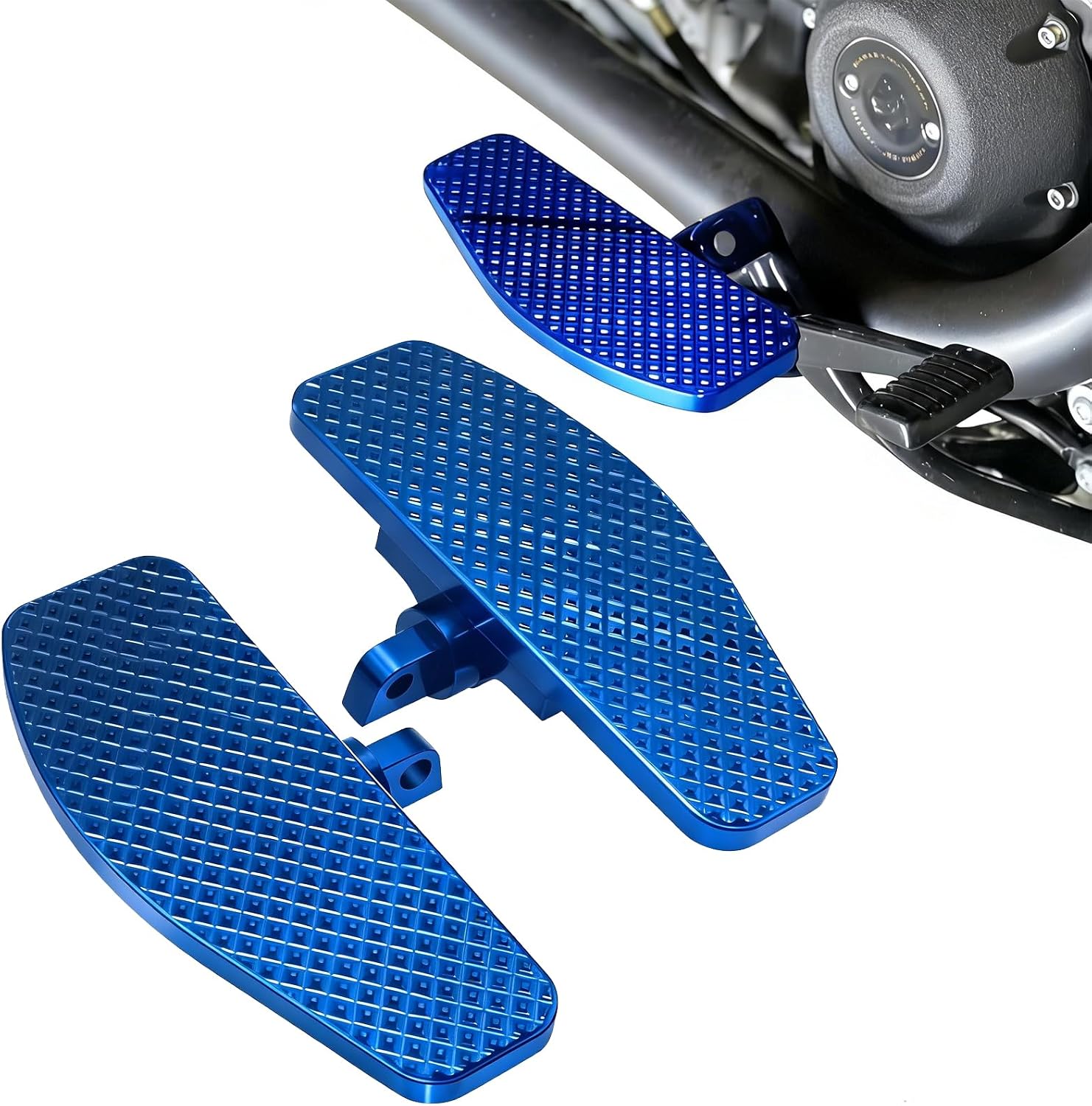 Blue 10mm Universality Rear Diamond Passenger Foot Pegs, Mini Floorboards Foorests for Harley Touring Road glide Road king Electra glide Street glide Dyna Softail Fat Boy Street Bob Low Rider ST