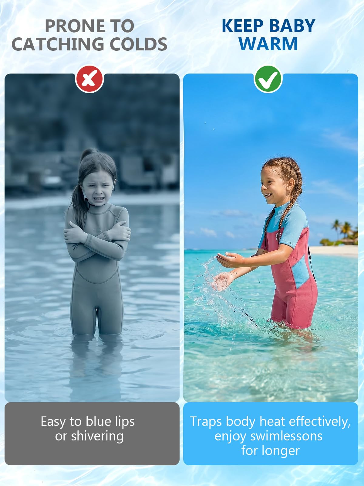 Muta da bagno per bambini e bambina, costume da bagno termico UV50+ con neoprene morbido ed elastico - mantiene il calore, perfetto per il nuoto, il surf e il gioco in spiaggia