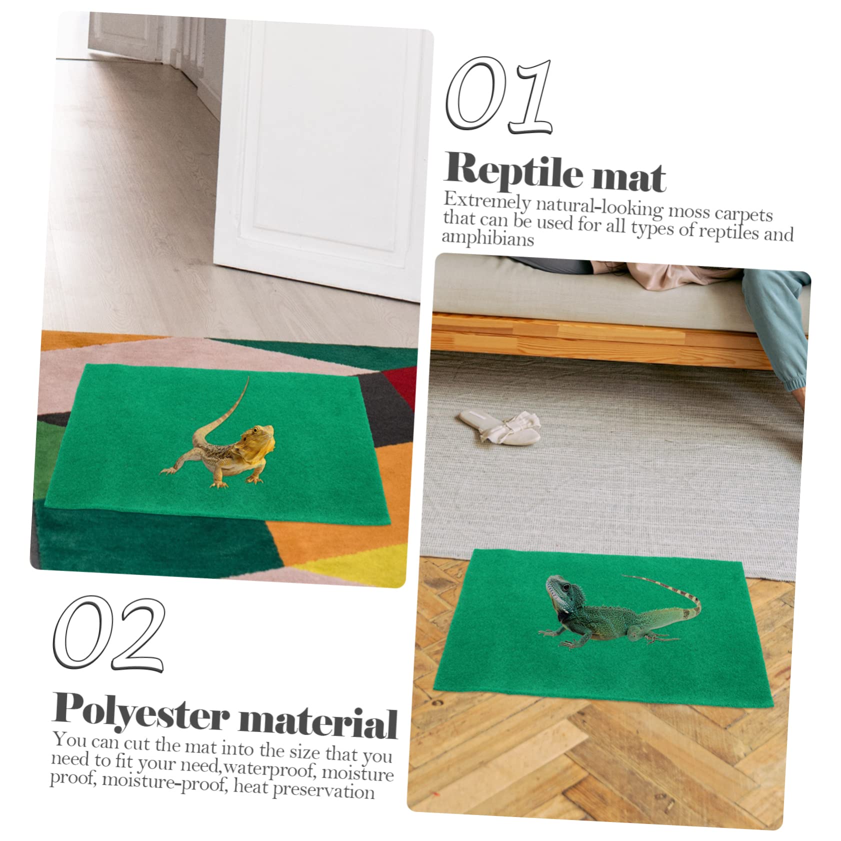 Tapis pour Reptiles Absorbant 50x30cm Litière pour Tortues et Serpents Lot de 2 Vert