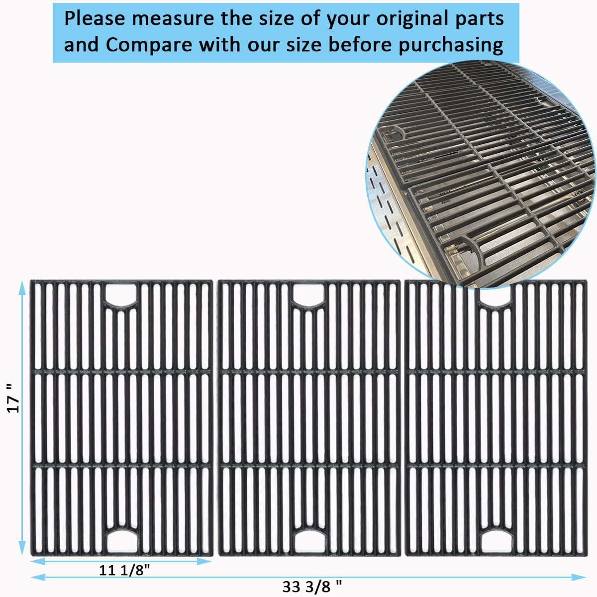17 inch Cooking Grates for Nexgrill 6-Burner Deluxe 720-0896B Gas Grill, Cast Iron Grill Grids for Home Depot 720-0898 720-0896E 720-0896X 720-0896 720-0896BK 720-0896C 720-0898A Replacement Part