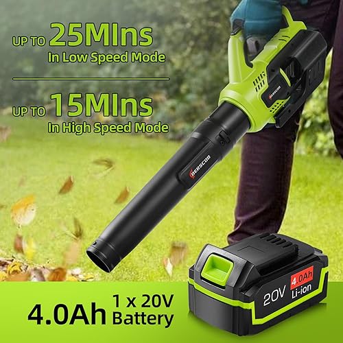 Miniatura 9 de Berscob Soplador de hojas inalámbrico, soplador de hojas a batería de 420 CFM con batería de 4.0 Ah y cargador rápido, modo de 2 velocidades,