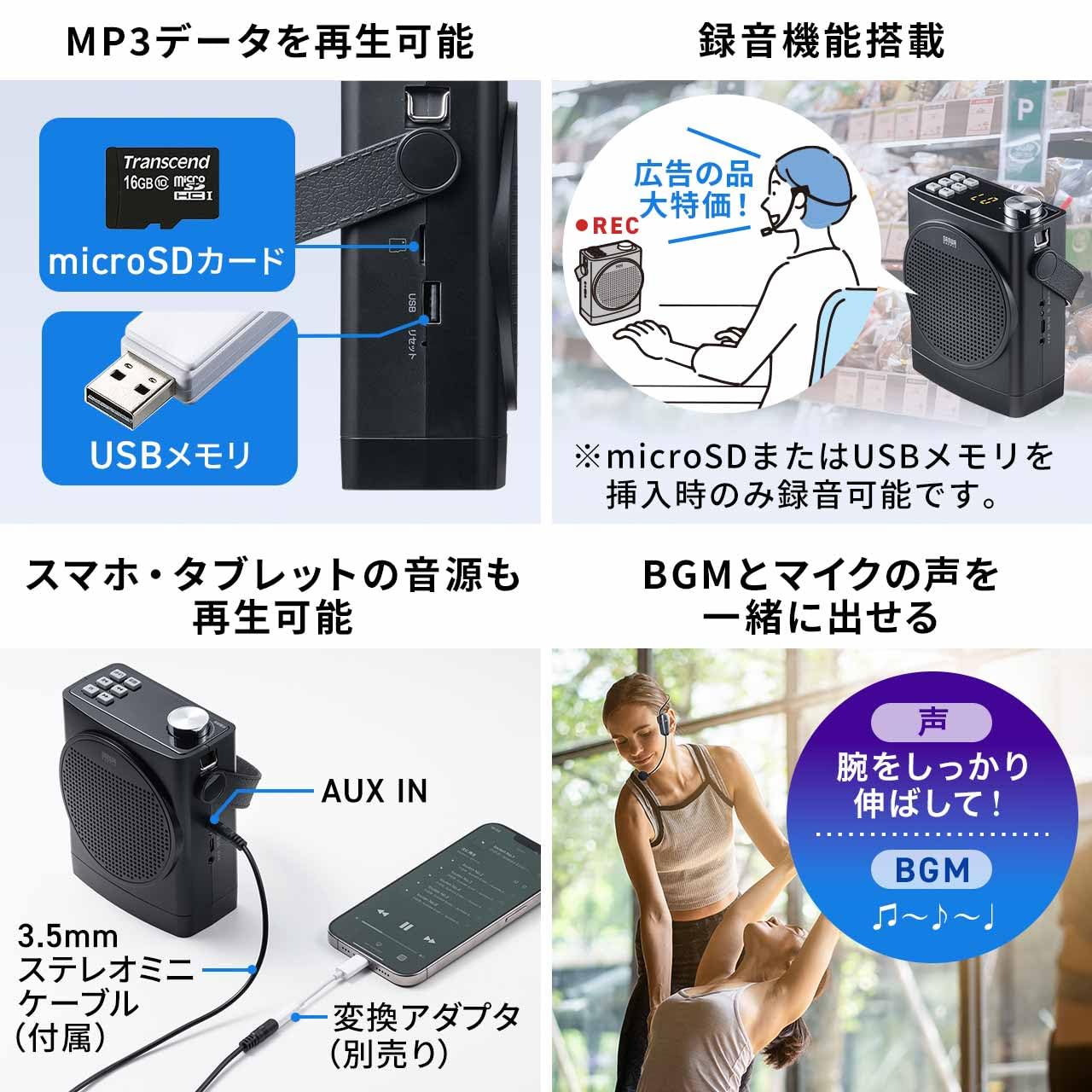 Amazon.co.jp: サンワダイレクト 拡声器 ハンズフリー ワイヤレス 有線