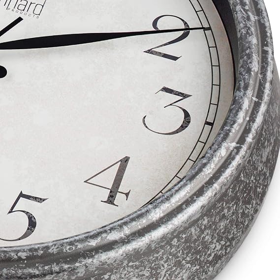 Bernhard Products Rustic Wall Clock 14 Inch Silent Non Ticking, Quartz Battery Operated Decorative Textured Rustic Farmhouse Gray Easy to Read, for Home Kitchen Office