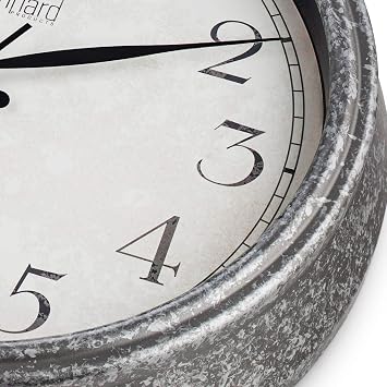 Bernhard Products Rustic Wall Clock 14 Inch Silent Non Ticking, Quartz Battery Operated Decorative Textured Rustic Farmhouse Gray Easy to Read, for Home Kitchen Office