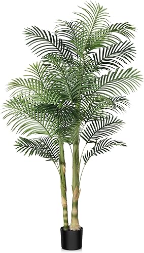 Kazeila Palmera artificial de caña dorada, planta de palma tropical falsa de 4 pies, planta de verdor artificial premacetada para decoración del