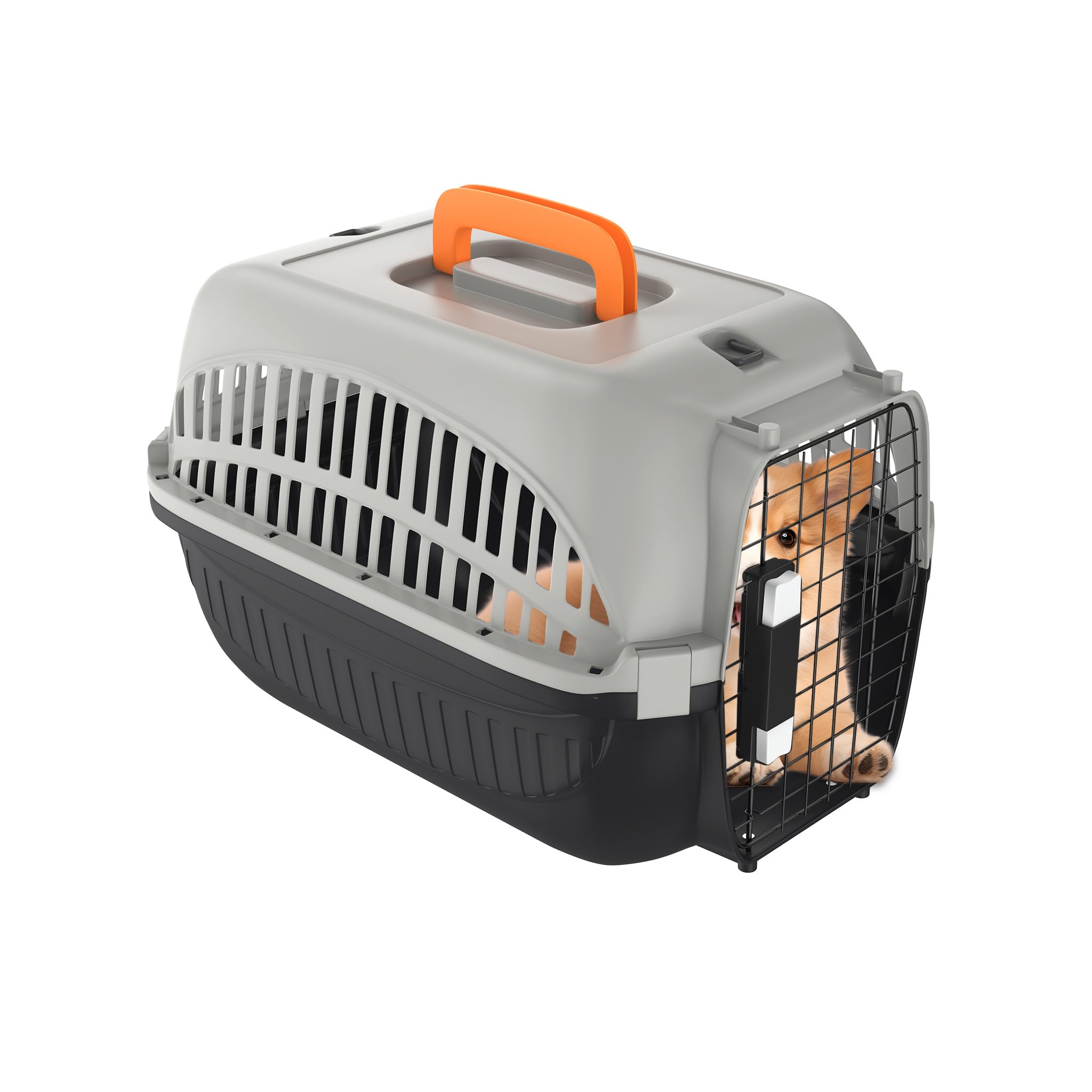 FIVMEN Trasportino per cani e gatti, 48 x 32 x 32 cm, in plastica con porta in ferro e prese d'aria