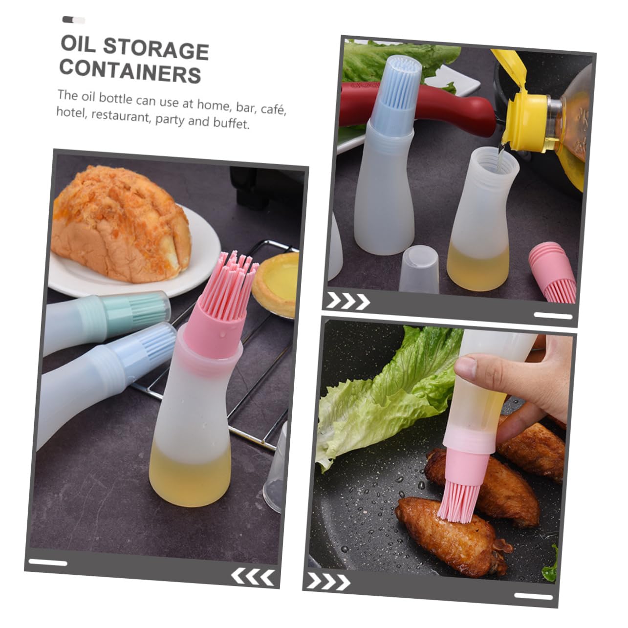 FUNOMOCYA 6pcs Silicone Oil Brush Dispenser Heat Resistant Basting Bottles with Cover Mixed Color Bbq Accessories for Cooking and Grilling Leak Design