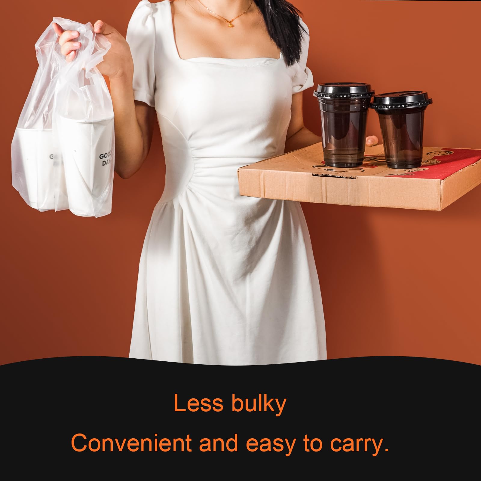 Whaline Lot De 1000 Sacs à Boire En Plastique Transparent Avec Poignée De Remerciement Pour La Livraison De Boissons, Café, Thé, 20 X 30 Cm