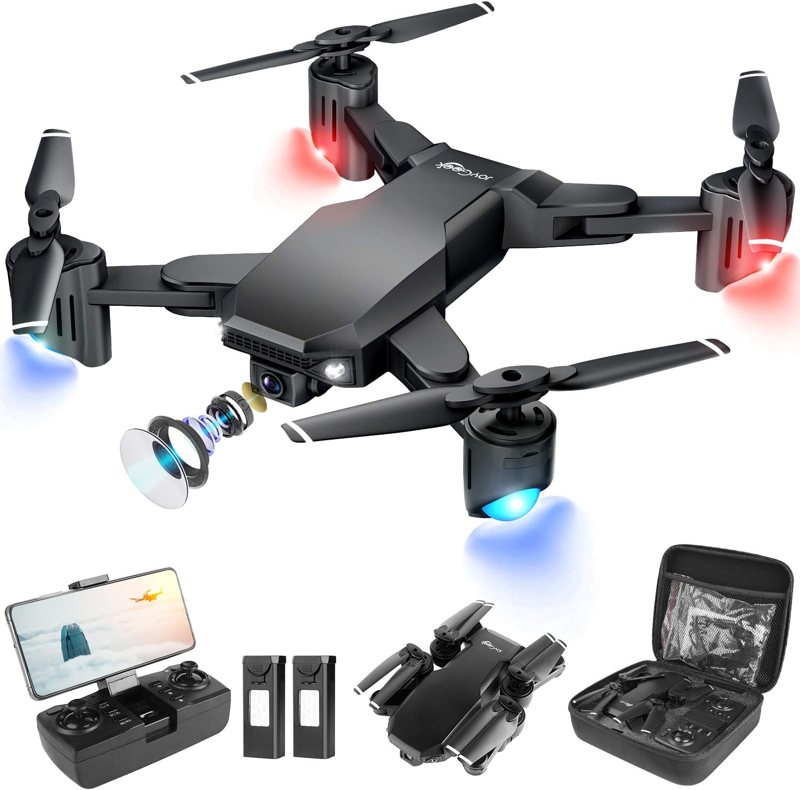 JoyGeek Drone with Camera for Adults Kids Gifts, 1080P HD Foldable 110° FPV RC Remote Control Quadcopter for Boys Beginners, 40 Min Long Flight Time, Gesture Control, 3D Flip, Altitude Hold Aircraft