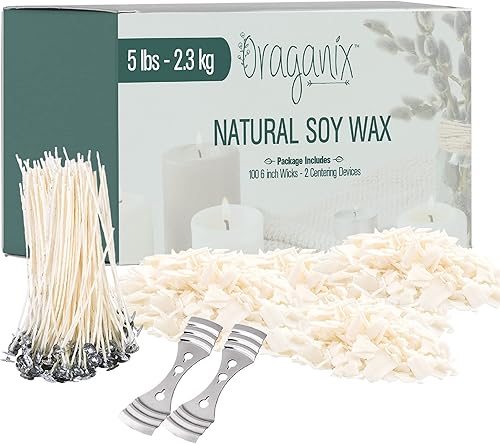 Oraganix Kit de fabricación de velas de cera de soja natural y suministros para hacer velas, cera de soja premium, 100 mechas de vela preenceradas