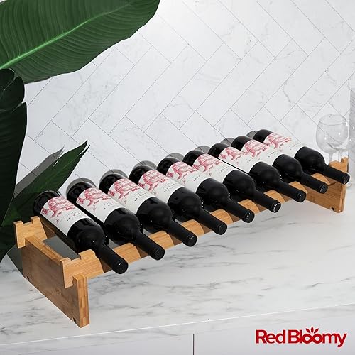 Miniatura 5 de RED BLOOMY Estante apilable de bambú para vino para 72 botellas, 8 niveles y resistente, de pie, almacenamiento modular de vino, almacenamiento de