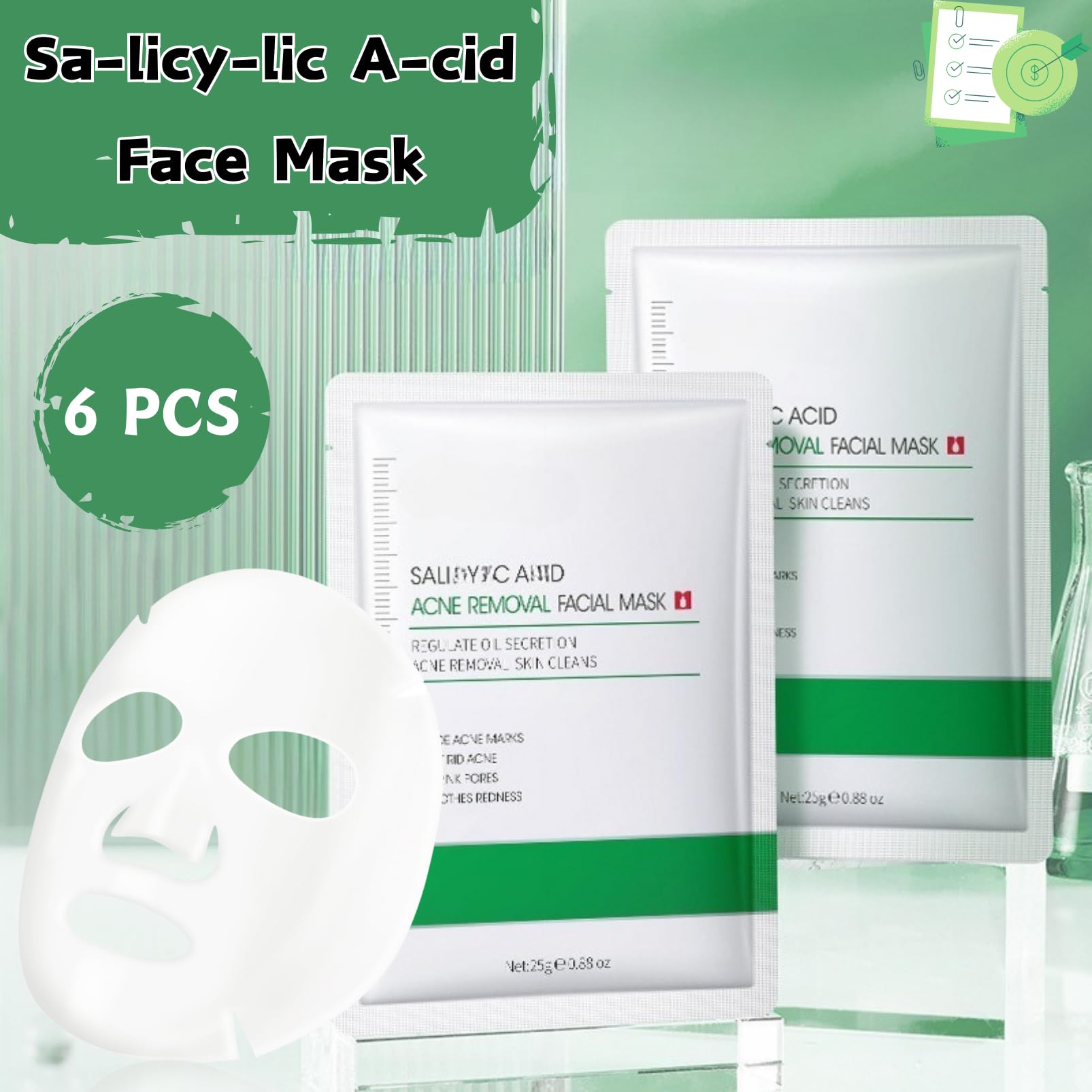 Salic-ylic A-cid Face Masks 6pcs, Blemishes Removal Face Mask Set, Moisturizing & Hydrating Sheet Mask - Image 2
