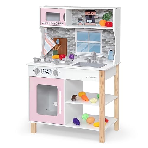 Miniatura 13 de Delta Children Tiny Chef Play Kitchen - Juego de cocina de juguete con perillas realistas que giranhacen clic, horno, fregadero, microondas y 15