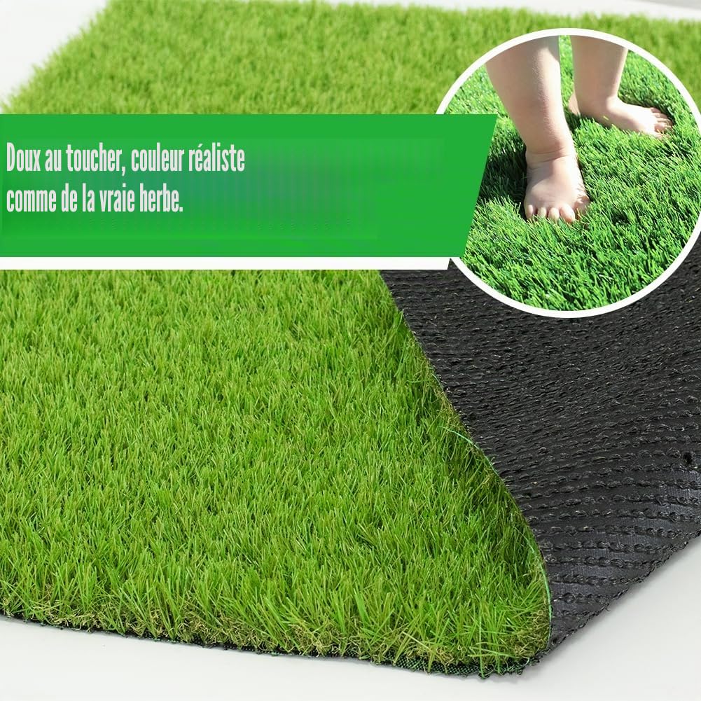 Petgrow Gazon artificiel réaliste 35 mm - Gazon synthétique avec trous de drainage - Tapis d'herbe pour chien - Pour jardin, cour, patio, balcon (1 m × 3 m)