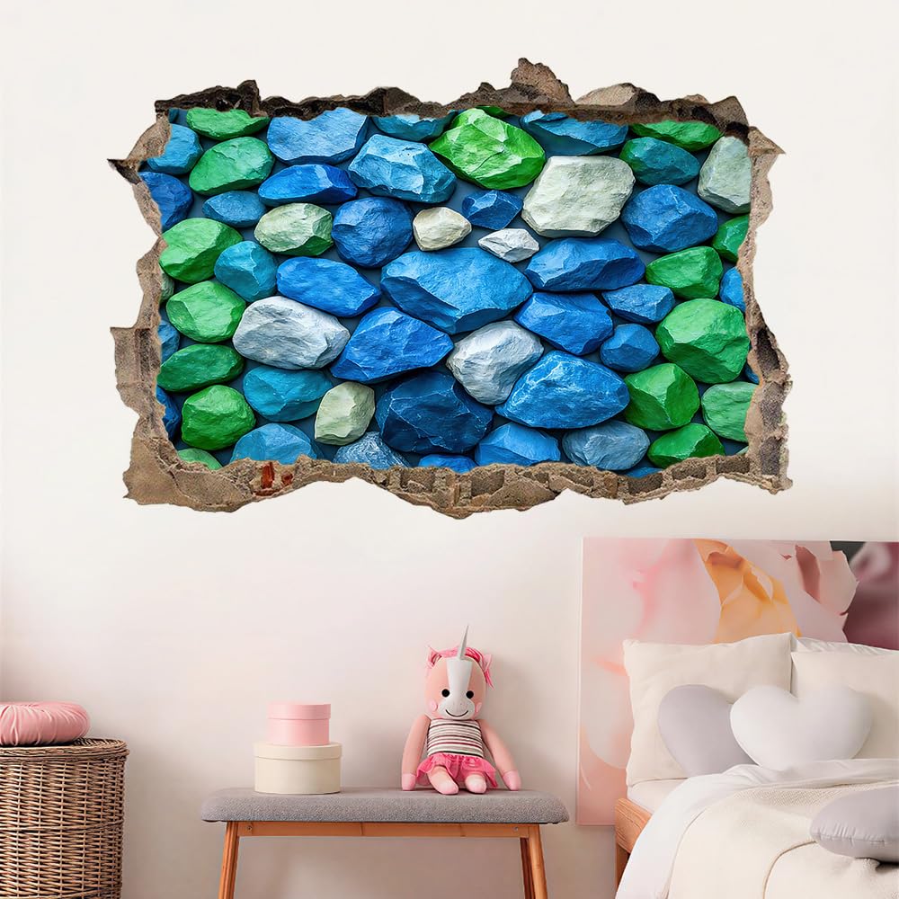 Décoration Murale 3D, Couleurs De Pierre Removable Wall Sticker Chambre Vert Et Bleu Muraux Imperméables Décalcomanie De Trou De Mur Pour Les Filles Enfants Décor De Mariage Cadeau