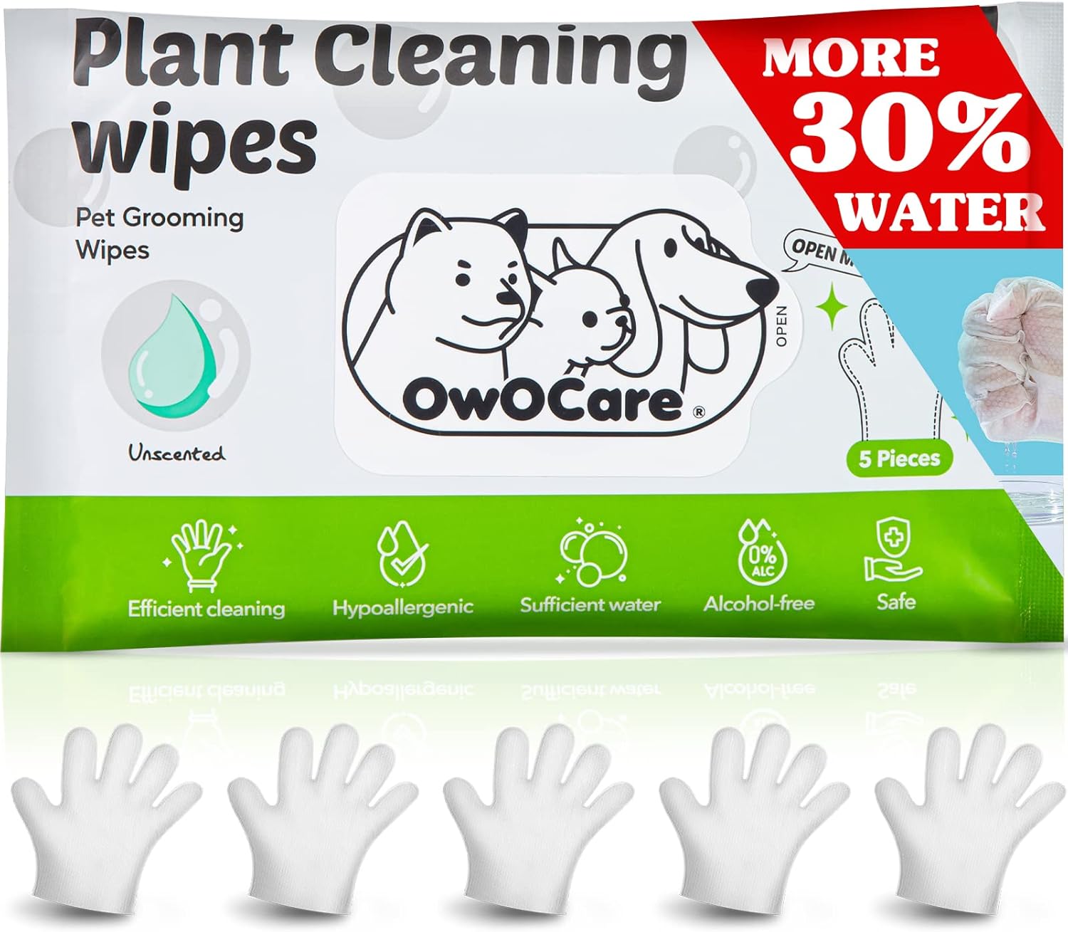 OwOCare Dog Wipes for Paws and Butt,Pet Gloves Wipes for