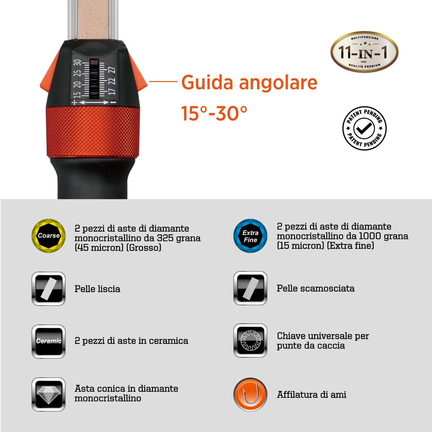 SHARPAL 210N TRANSFOROD 11-in-1 Affilacoltelli ad Angolo Regolabile - Affilatore Professionale per Coltelli con Abrasivi in Diamante Monocristallino, Ceramica e Cuoio, Regalo Festa del Papà