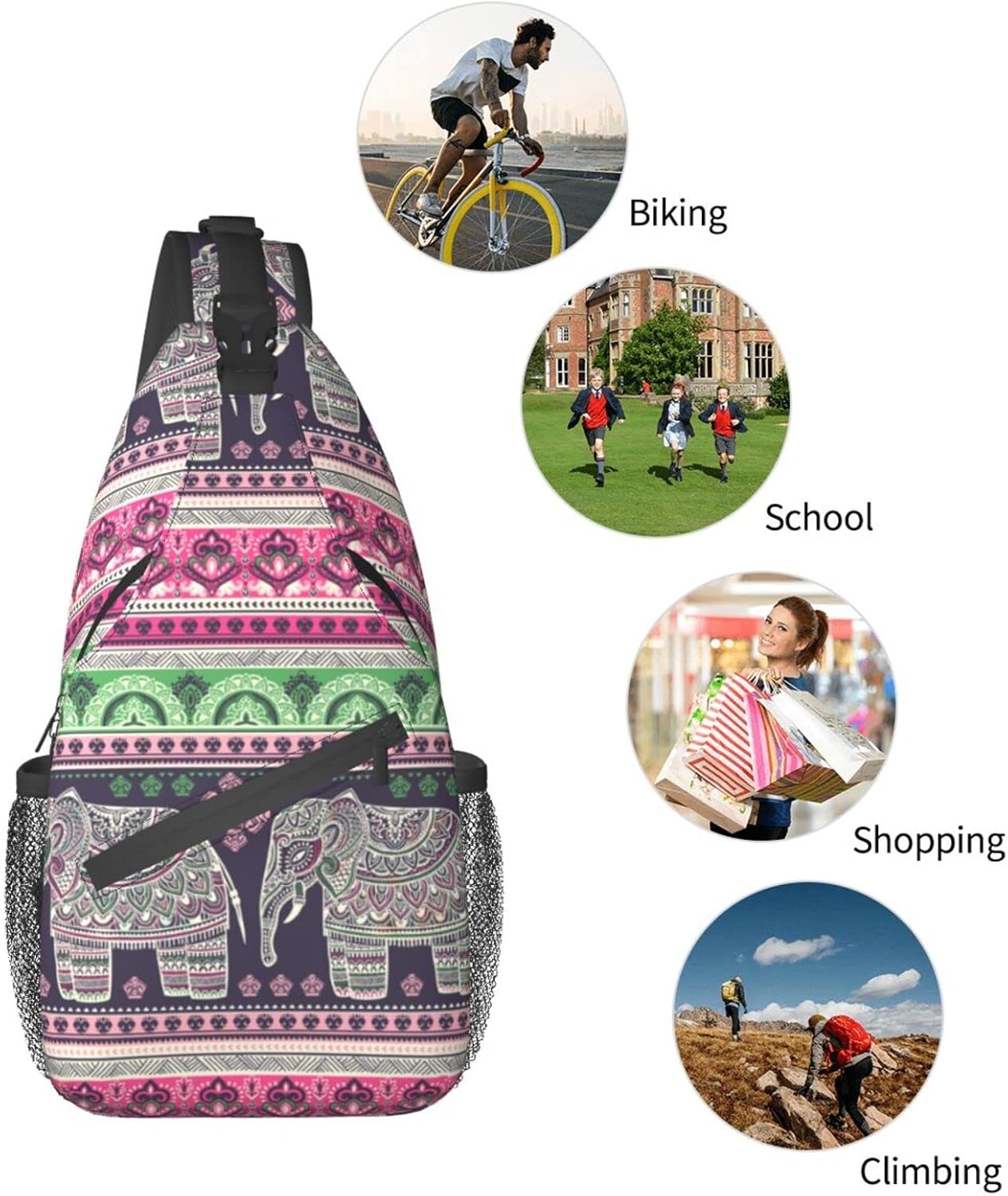 Elephant Sling Bag Crossbody Travel Hiking Chest Backpack Shoulder Daypack for Women Men - Image 7