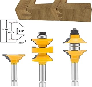 LEATBUY Router Bit Set 1/2-Inch Shank 3 PCS, Extended Tenon Entry Door Rail and Stile Router Bit Set, Woodworking Milling Cutter Tools, Carbide Cutter CNC Router Grooving Mill Tool
