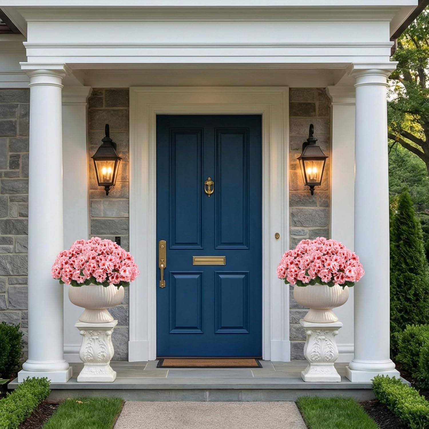 6 Pcs Artificial Geraniums Flowers for Outdoors UV Resistant, Realistic Silk Faux Geraniums for Planters Garden Hanging Basket Front Door Decoration (Peach)