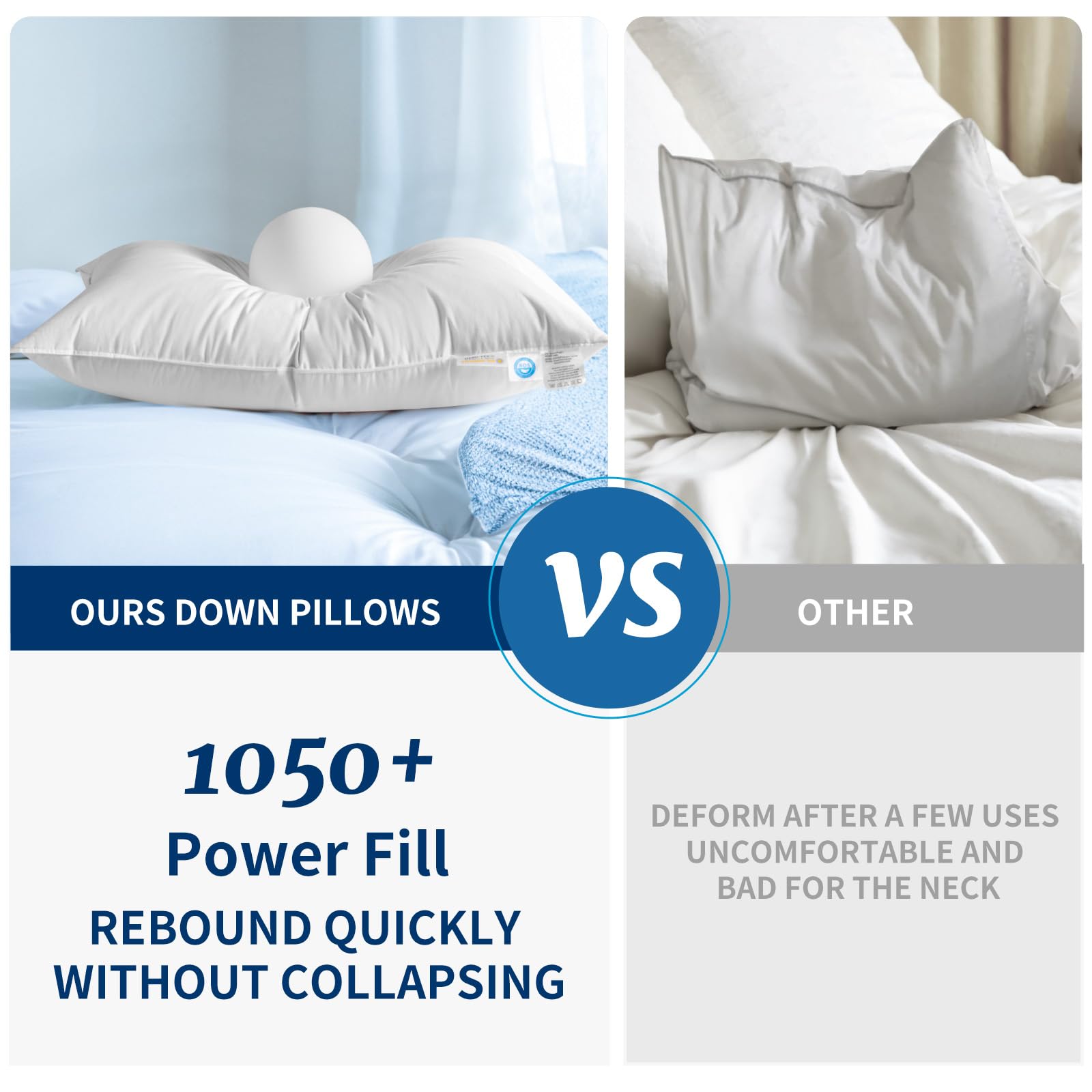 Canadian Luxury Goose Down Pillow King Size - 1050 Fill Power, 100% Cotton with Teflon Shell- Ultra Comfort Sleep Pillows - Bed Pillows for Back, Stomach, Side Sleeper(White,King(Pack of 2))