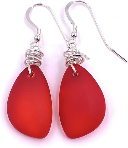 Miniatura 12 de Pendientes populares de cristal de mar reciclado en ganchos de plata esterlina Sea Foam Green,Azul,2-Azul,Turquesa,Rojo,Verde jade,Lavanda,Puesta de