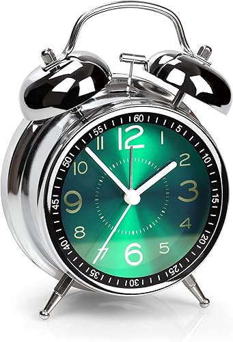 Miniatura 11 de Reloj despertador súper ruidoso para adultos que duermen pesadamente, doble campana, retro, de 4 pulgadas, silencioso, sin tictac, de cuarzo con luz