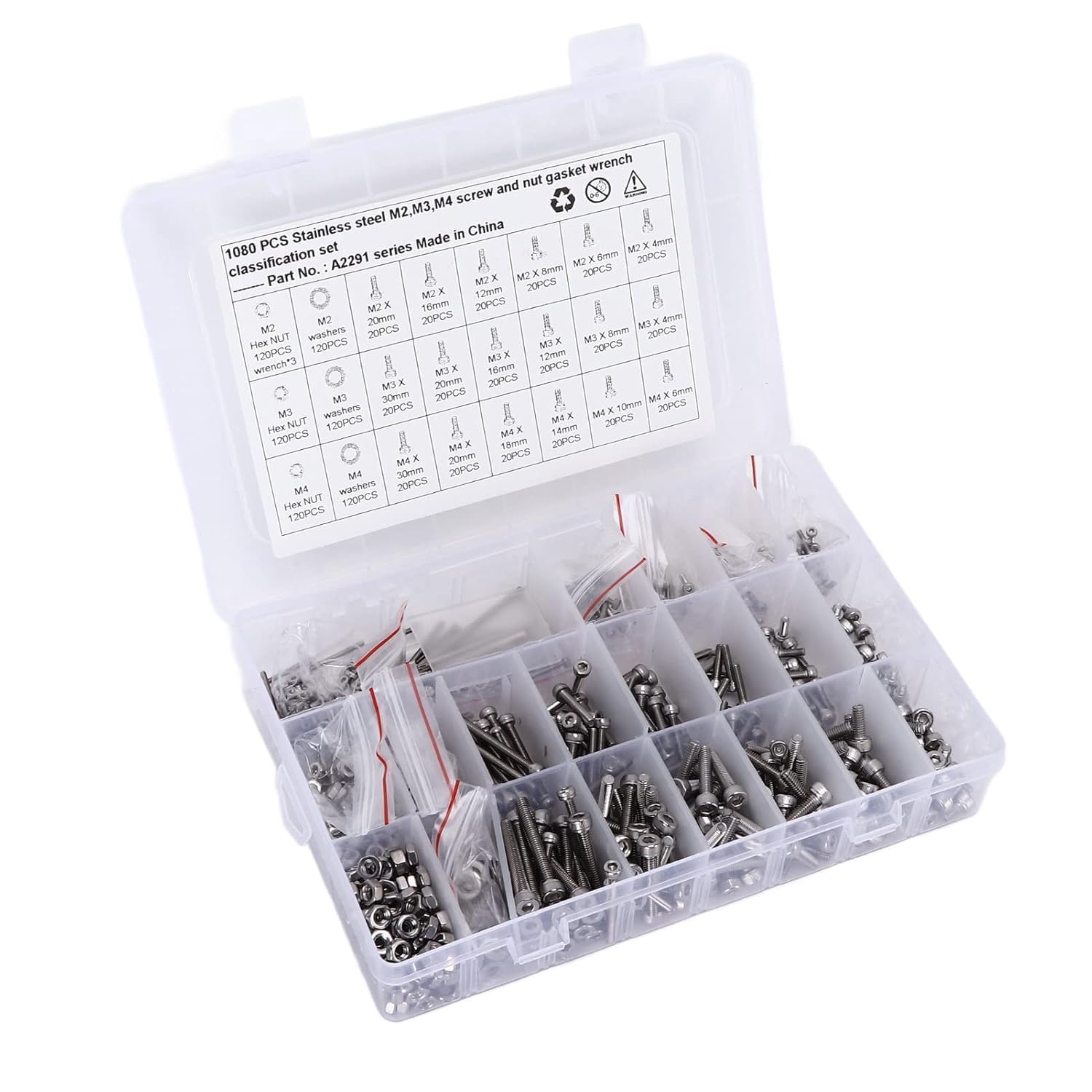 Kit di 1080 guarnizioni M2 M3 M4 in acciaio inox, viti a testa esagonale, assortimento con chiavi per auto, camion, navi, macchinari e trasporto ferroviario, bello e professionale