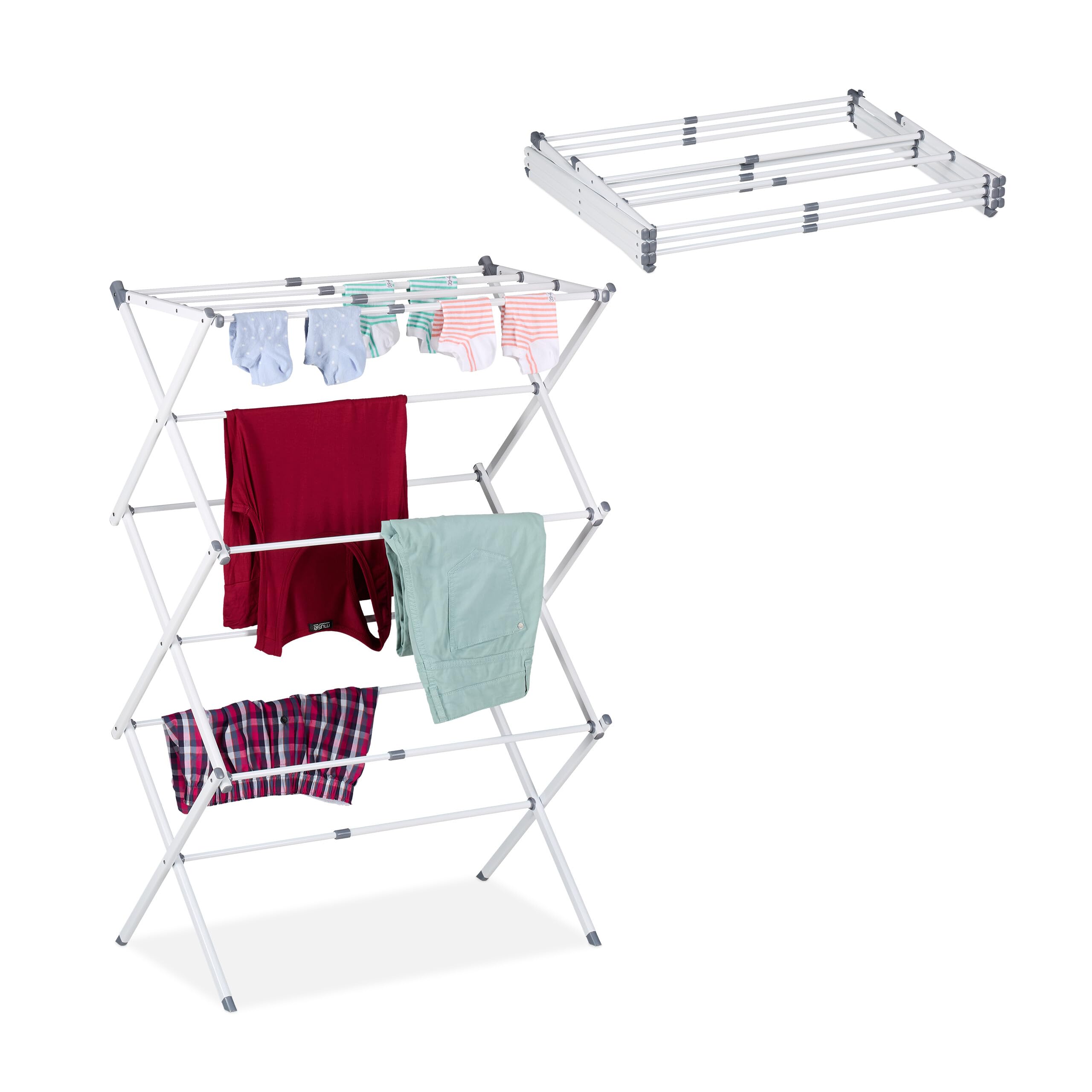 Relaxdays Drying Rack for Clothing, Folding Laundry Airer, 11 Rods, 6 Tiers, HWD: 105x73x37 cm, Metal, Extendable, White