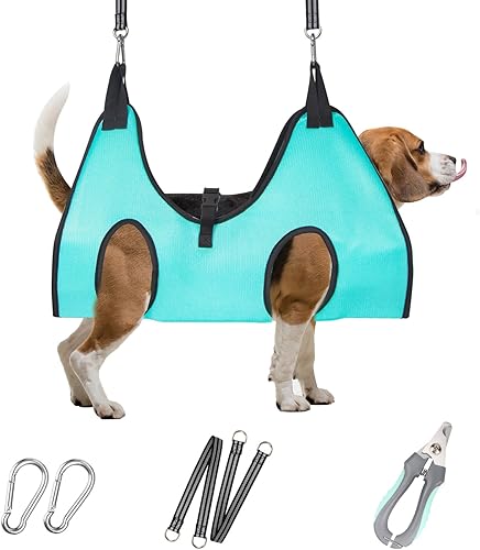 Miniatura 9 de ATESON Hamaca de aseo para perros, arnés para mascotas para recortar uñas (XL 80 libras), arnés para cortar uñas para perros, soporte colgante para