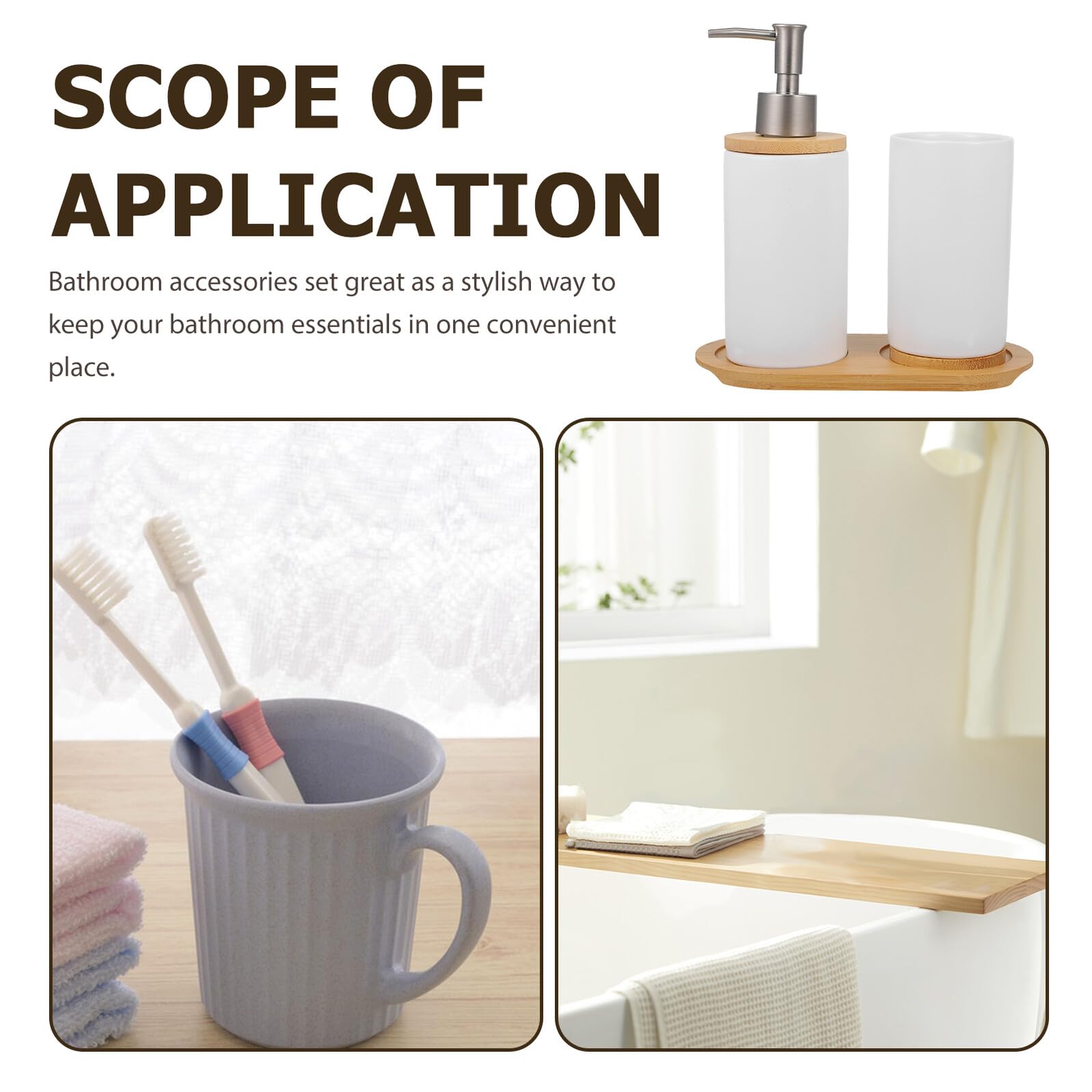 BESPORTBLE Juego de Accesorios de Baño de Cerámica Incluye Vaso para Cepillos de Dientes 350Ml Dispensador de Loción 430Ml y Base Adecuado para Baño y Uso Doméstico