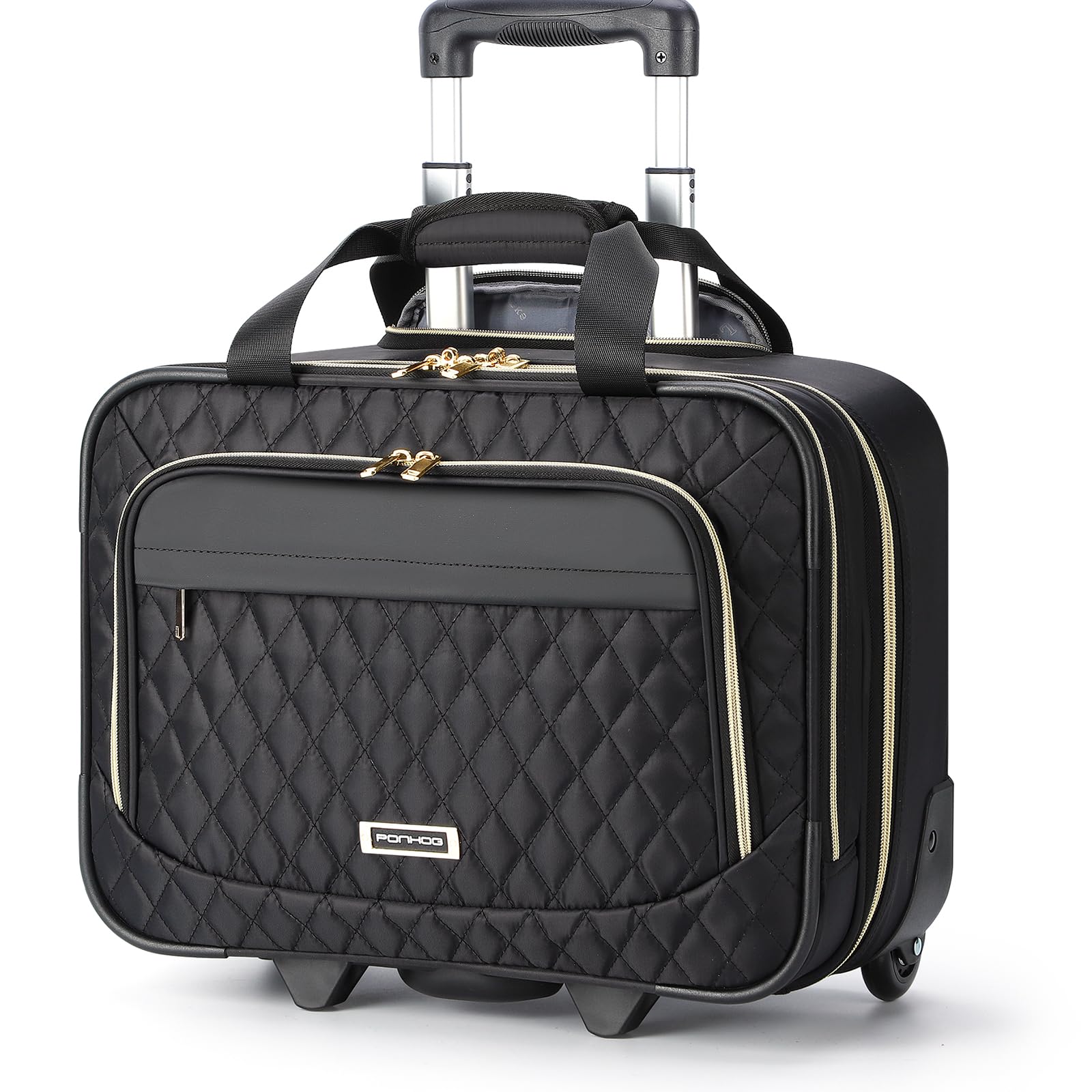 Ponhog Sacoche à roulettes pour Ordinateur Portable 15,6 Pouces, Business Trolley Sac de Voyage Femme Souple pour Affaires et Loisirs Les Voyages, Le Travail et l'école, Noire
