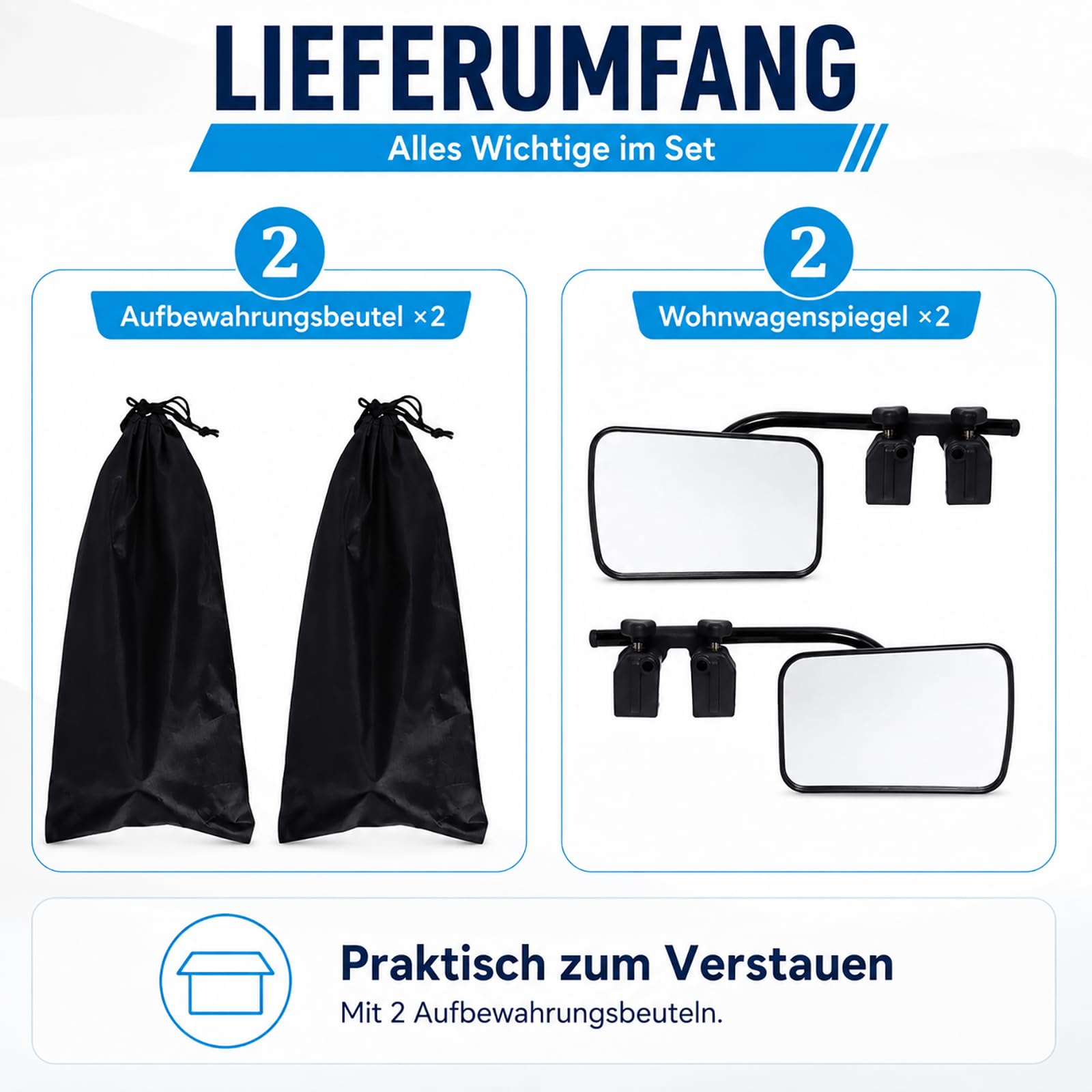 Gekufa 2 Stück Wohnwagenspiegel universal, einstellbar außenspiegel wohnwagen, wohnwagen spiegel auto für alle gängigen Fahrzeuge, Autos, Wohnwagen, Whnwagen