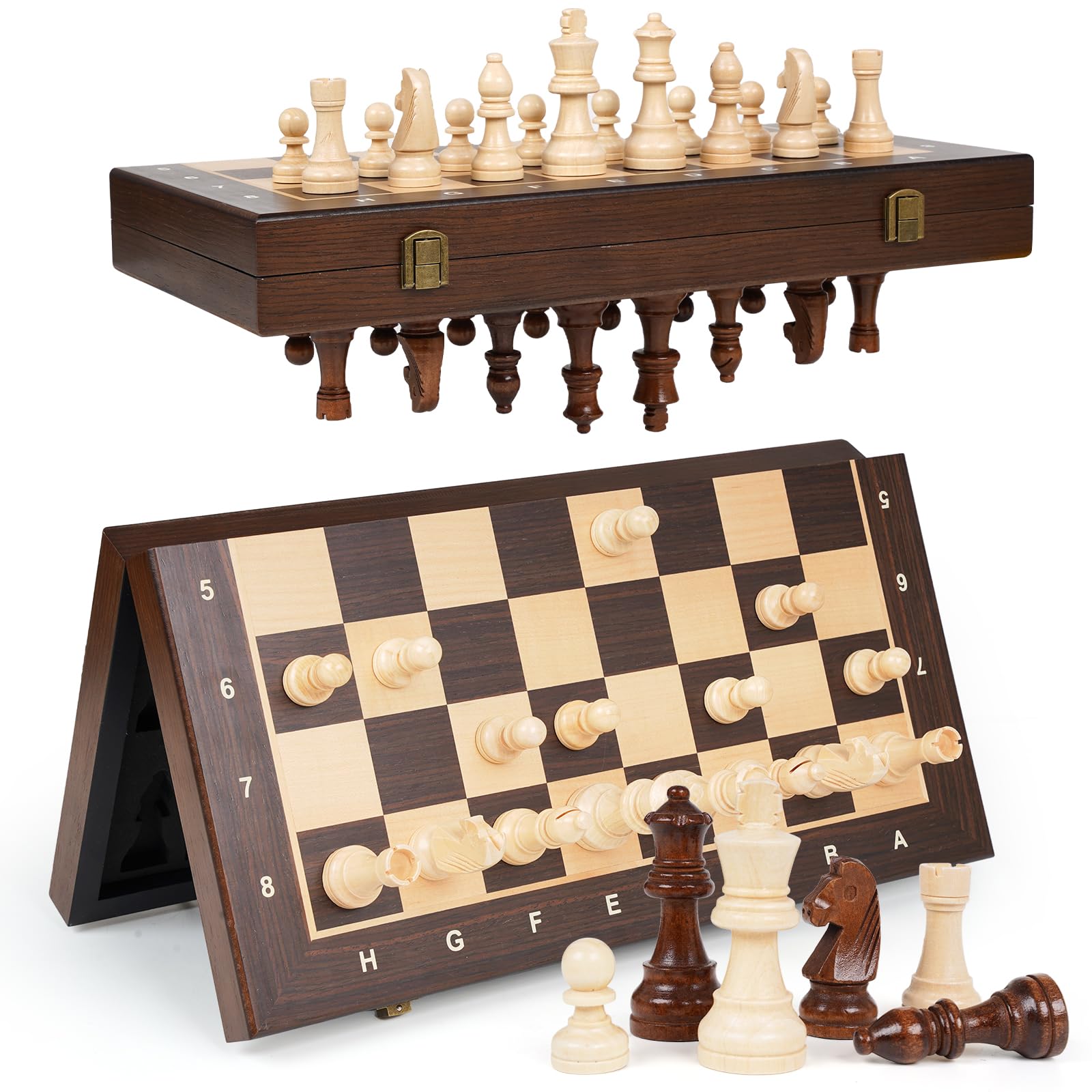 15" Magnetic Wooden Chess Set for Kids,Adults & Beginners with 3" King & 2 Extra Queens – Portable Folding Travel Chess Board with Storage – Classic Strategy Game